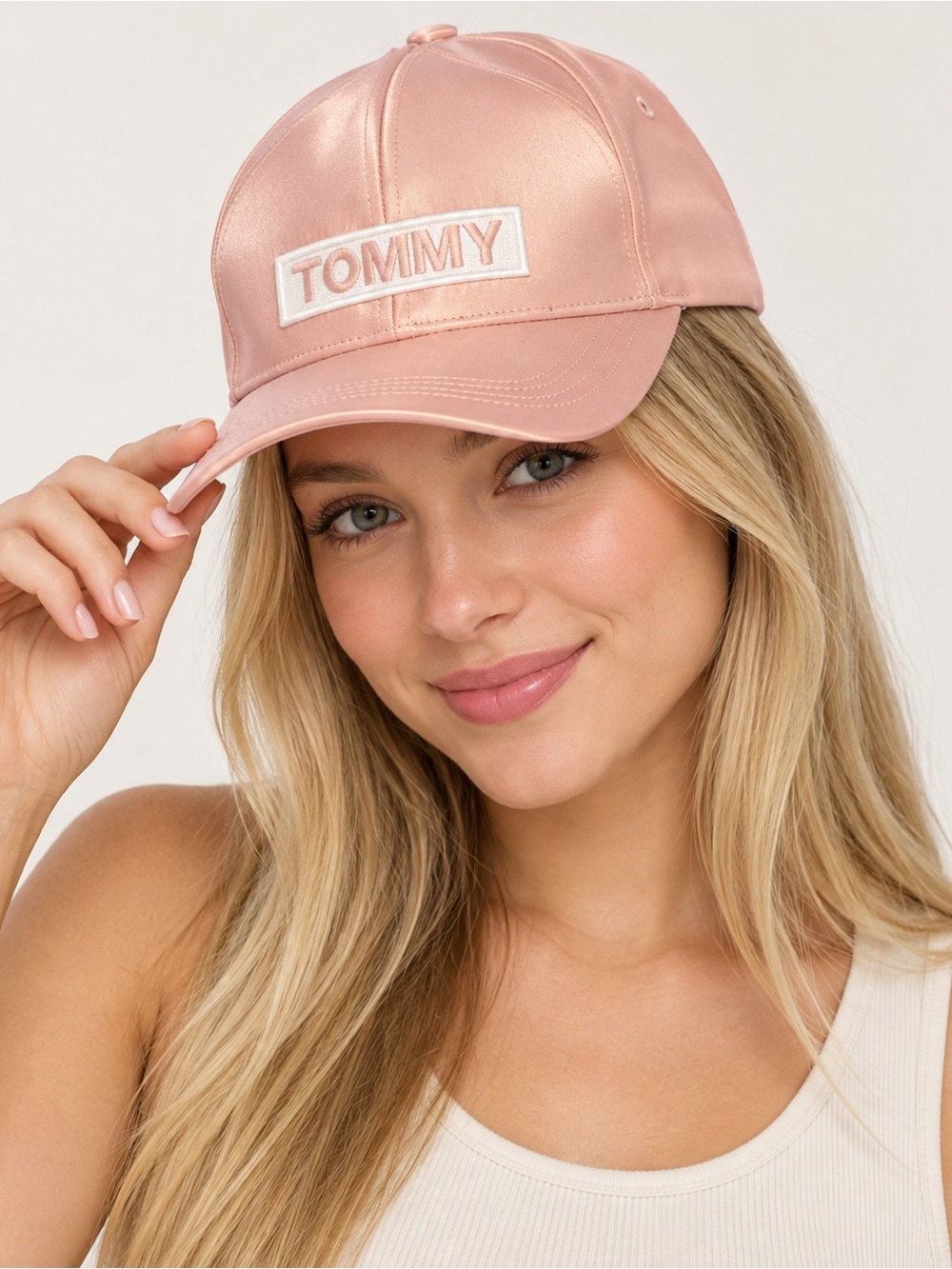 Tommy Hilfiger Satin Baseball Cap in Rose Pink
